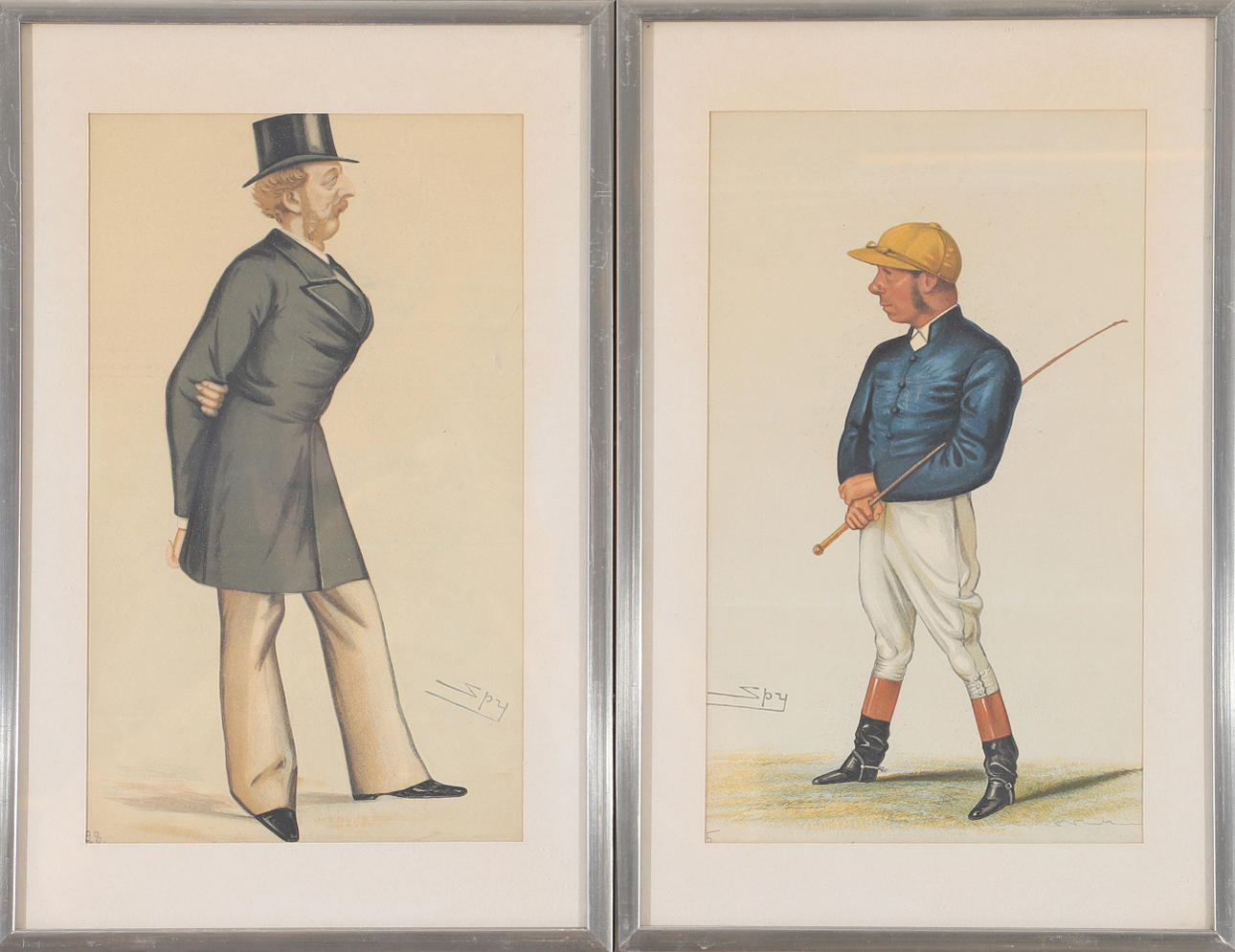 PAINTINGS, 2 pieces, men's suits, prints.