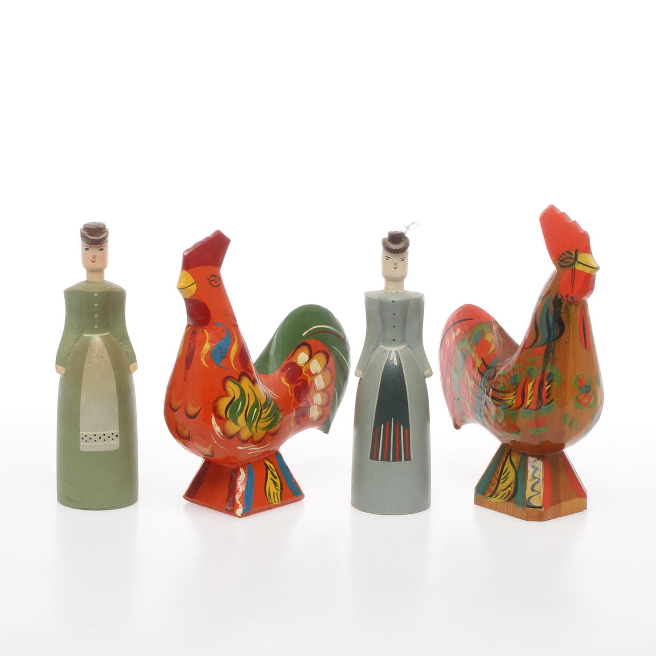 DALATUPPAR, 2 st, FALUJUNGFRUAR, 2 st, bemålat trä, 1900-tal.