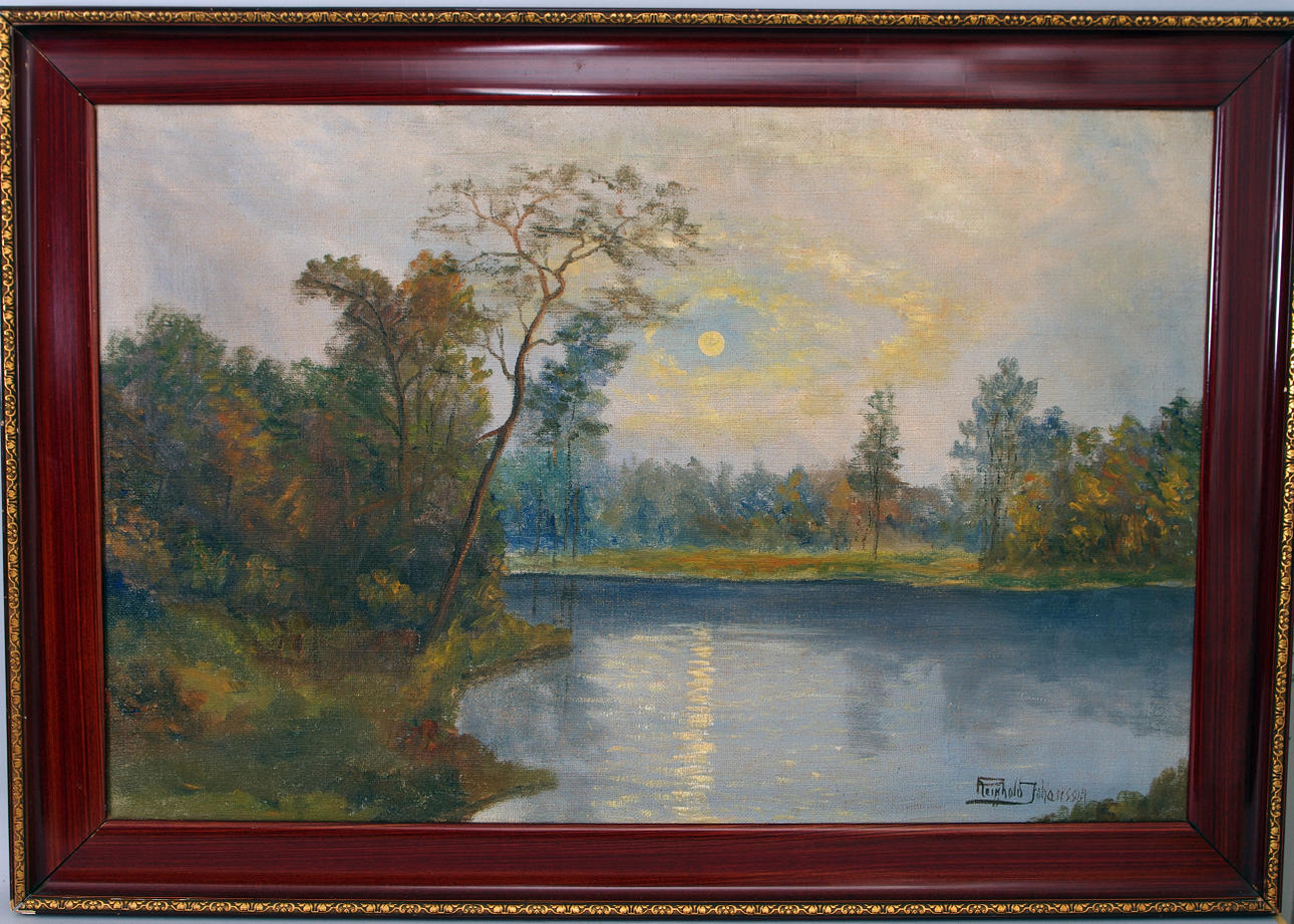 REINHOLD JOHANSSON. Landskap med sjö, olja på duk, signerad.