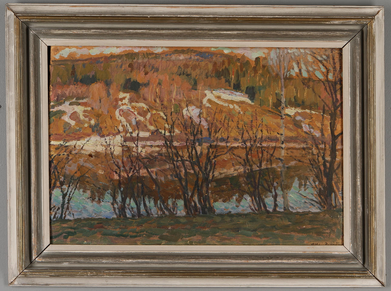 CARL MAGNUS LINDQVIST. Insjölandskap, olja på pannå, signerad.