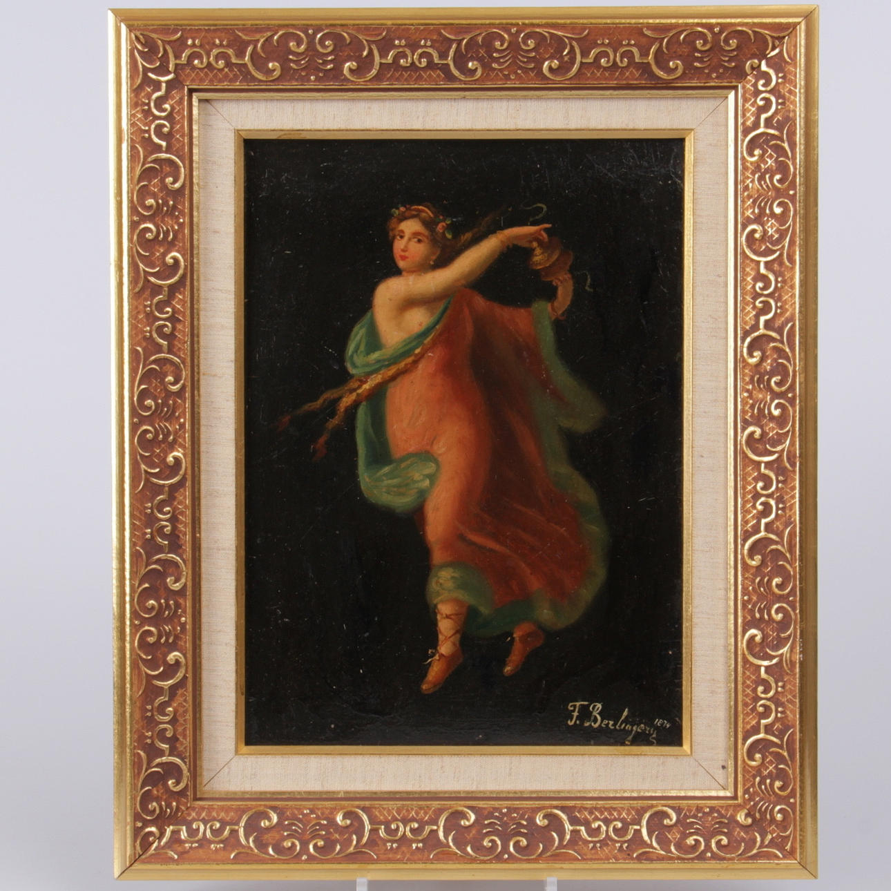 FRANCESCO BERLINGIERI. olja på pannå, dansande kvinna, signerad och daterad 1874.