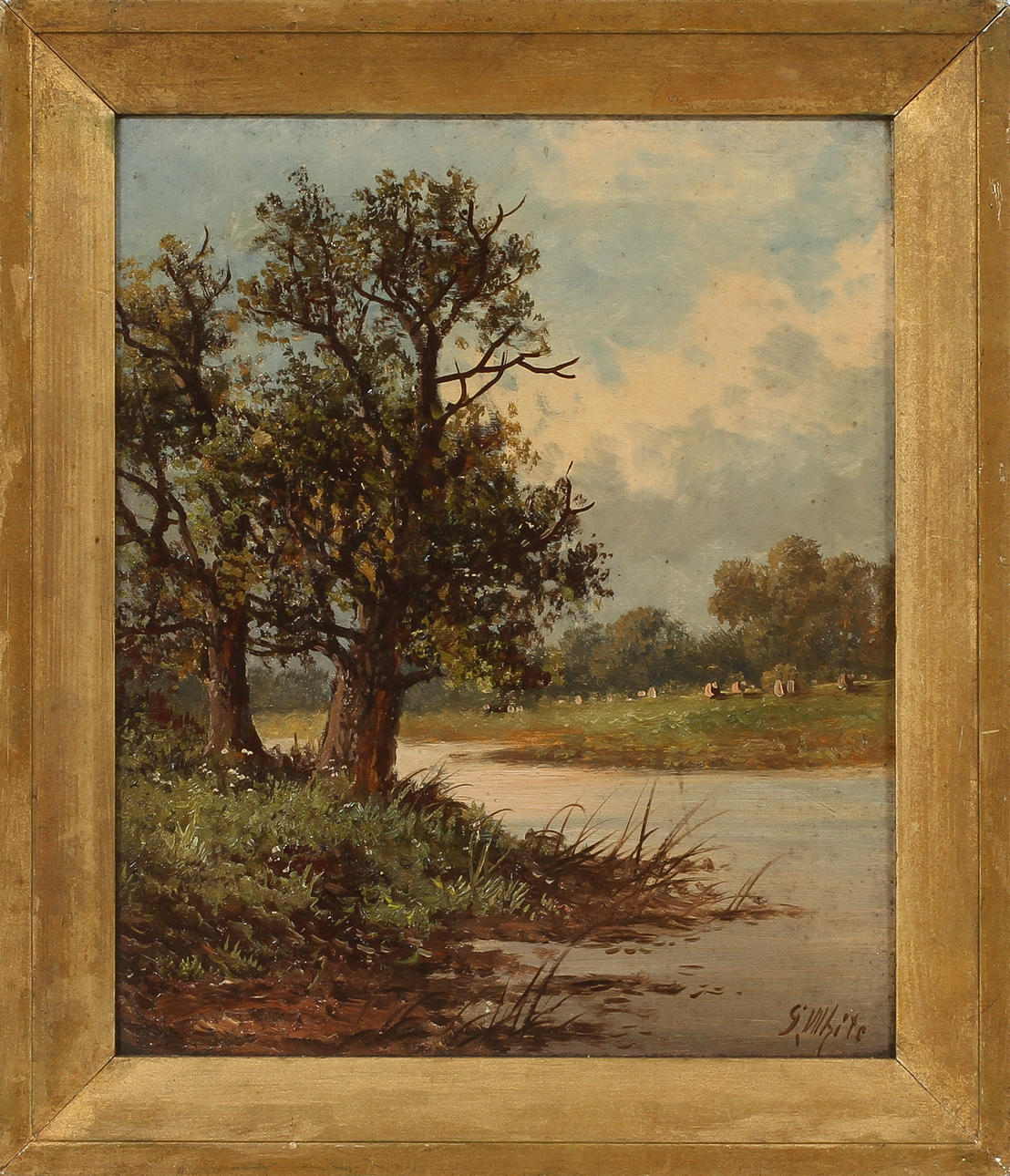 OIDENTIFIERAD KONSTNÄR. Landskap. Olja på pannå. England, 1800-tal. Bär signatur G. White.