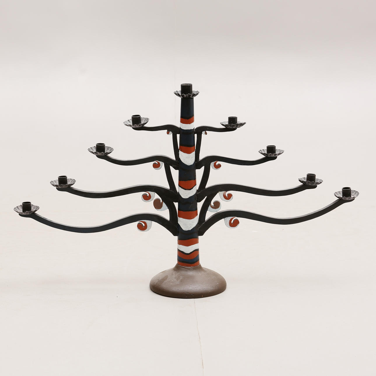 LJUSSTAKE, trä, 9-armad, hemslöjd, 1940-tal.