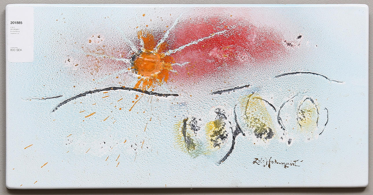 LOLO HOLMQVIST. Emaljmålning, signerad.