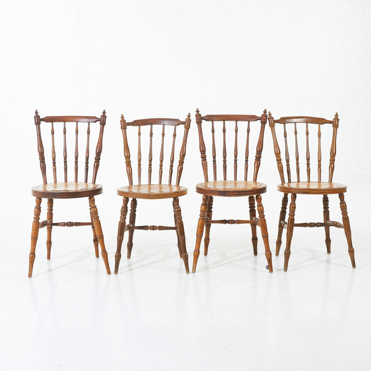 CHAIRS, 4 pcs, around 1900, turned parts, stained.