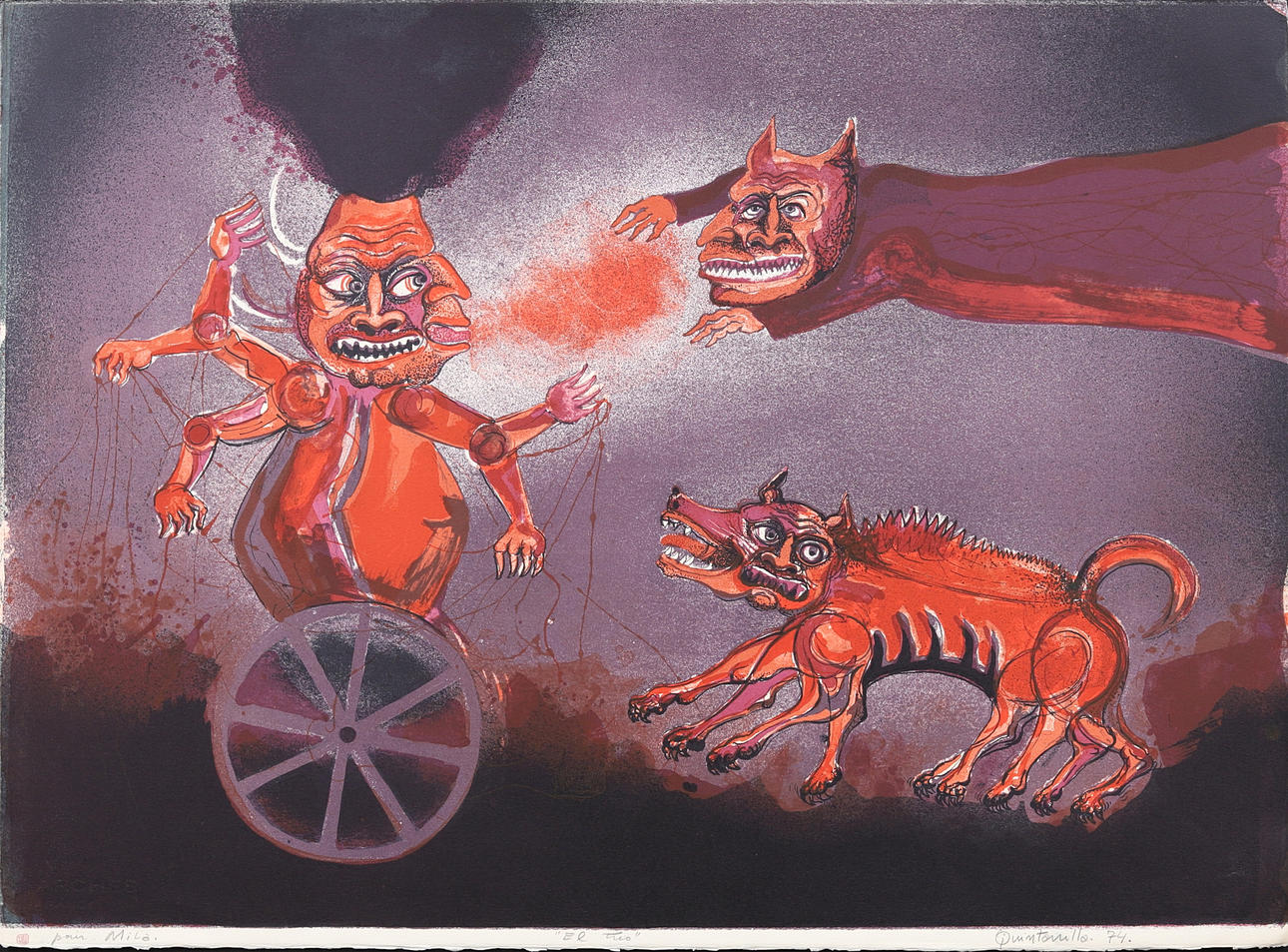 ALBERTO QUINTANILLA DEL MAR. Color lithograph, mythological creatures, signed and dated, Quentanilla -74.