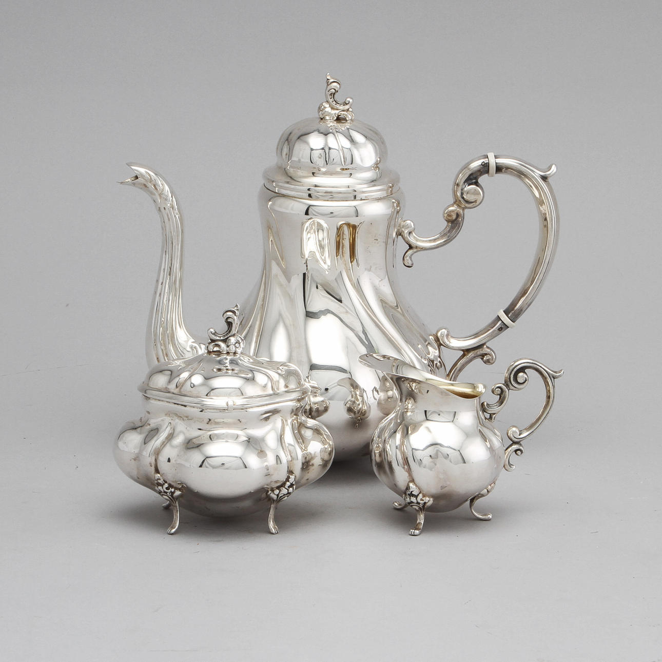 KAFFESERVIS, 3 delar, silver, vikt 850 gram.