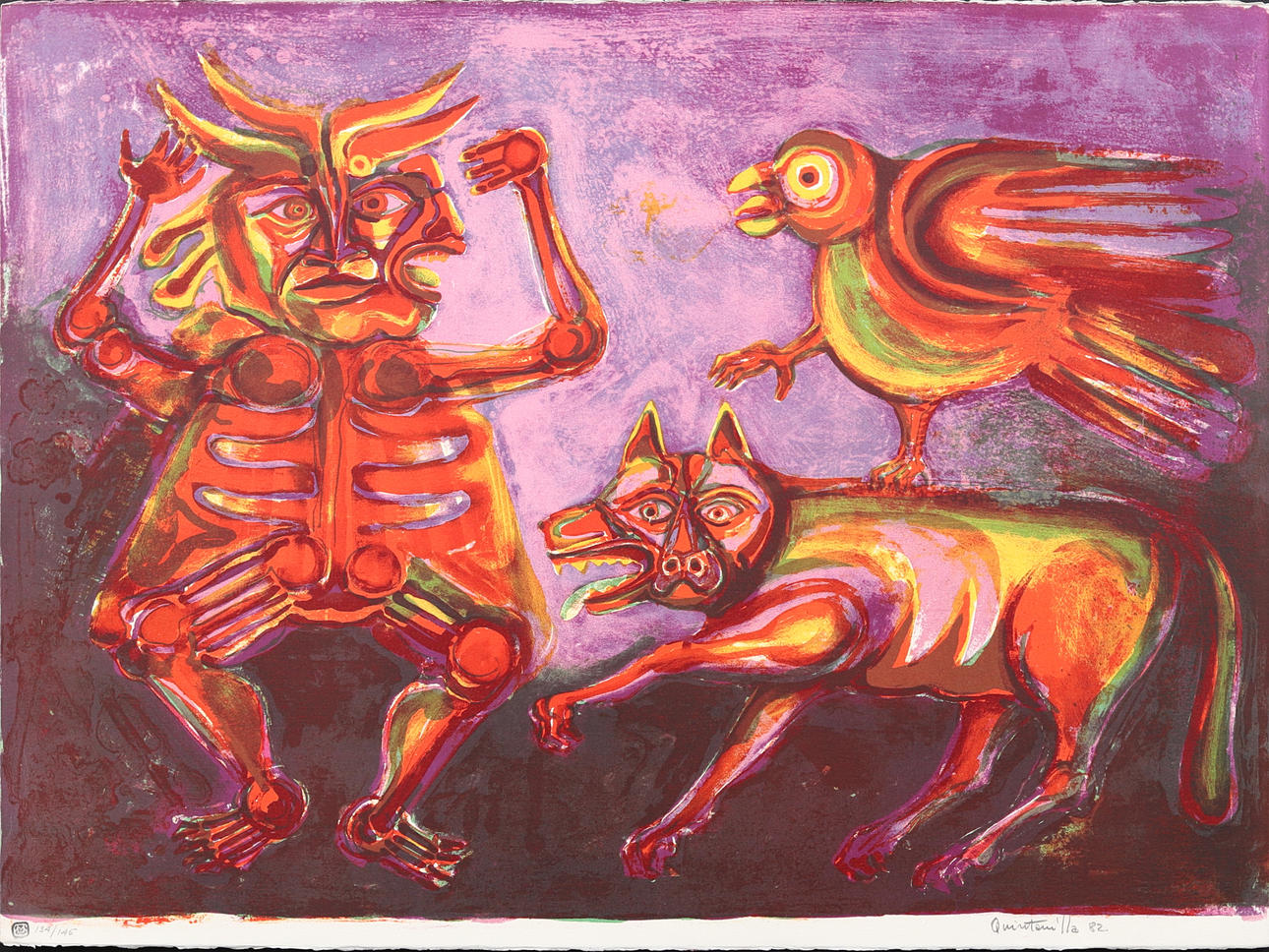 ALBERTO QUINTANILLA DEL MAR. Color lithograph, mythological creatures, signed and dated, Quentanilla -82.