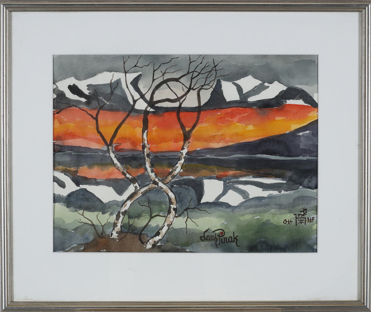 LARS PIRAK. "Speglingar i Torneträsk", akvarell, signerad.