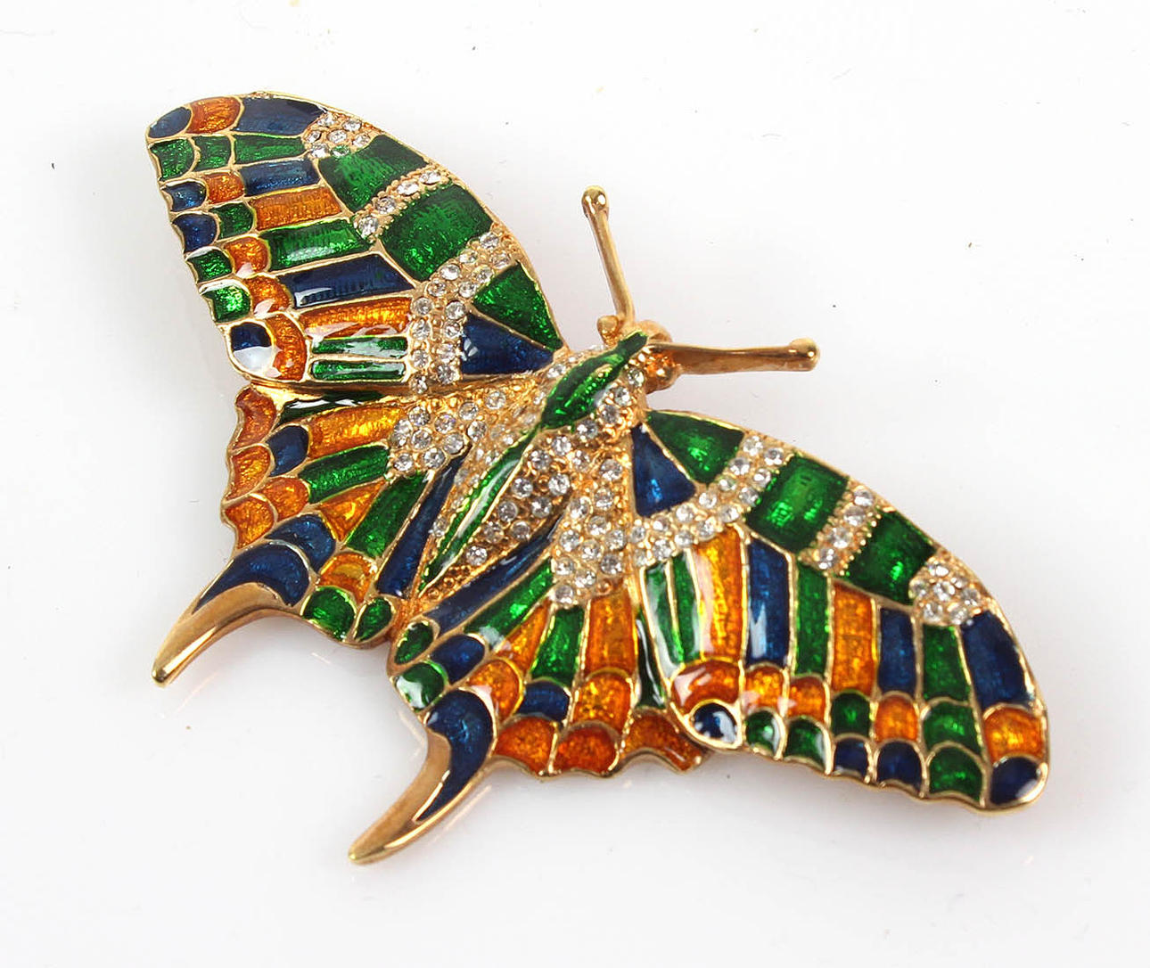 CLOISSONNÉ BUTTERFLY BROOCH WITH RHINESTONES.