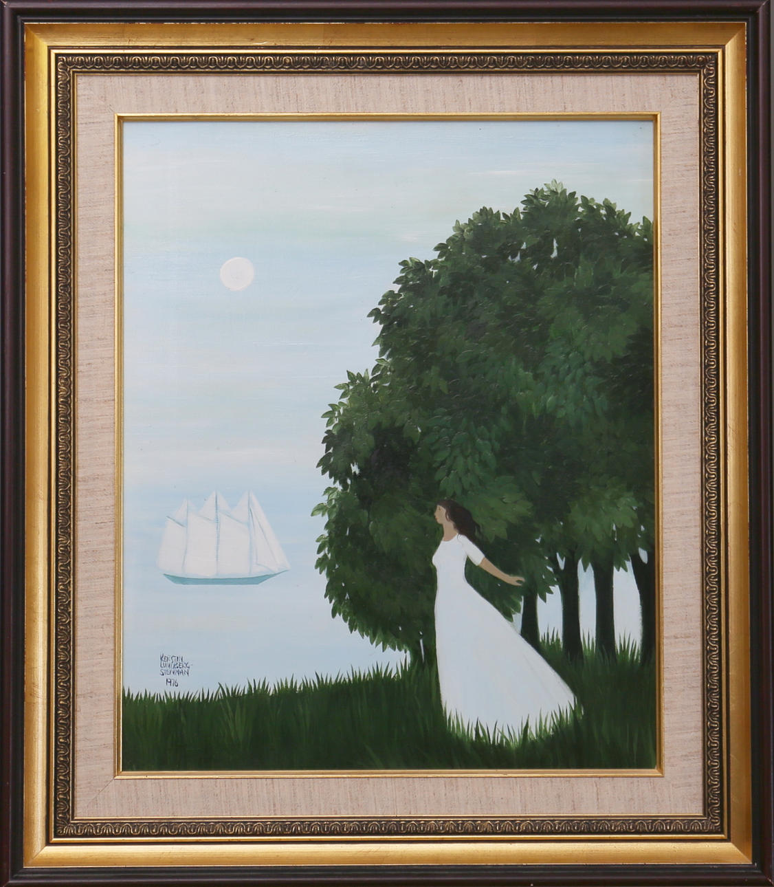 KERSTIN LUNDBERG-STENMAN. Kvinna vid strand. Olja på pannå. Signerad och daterad 1976.