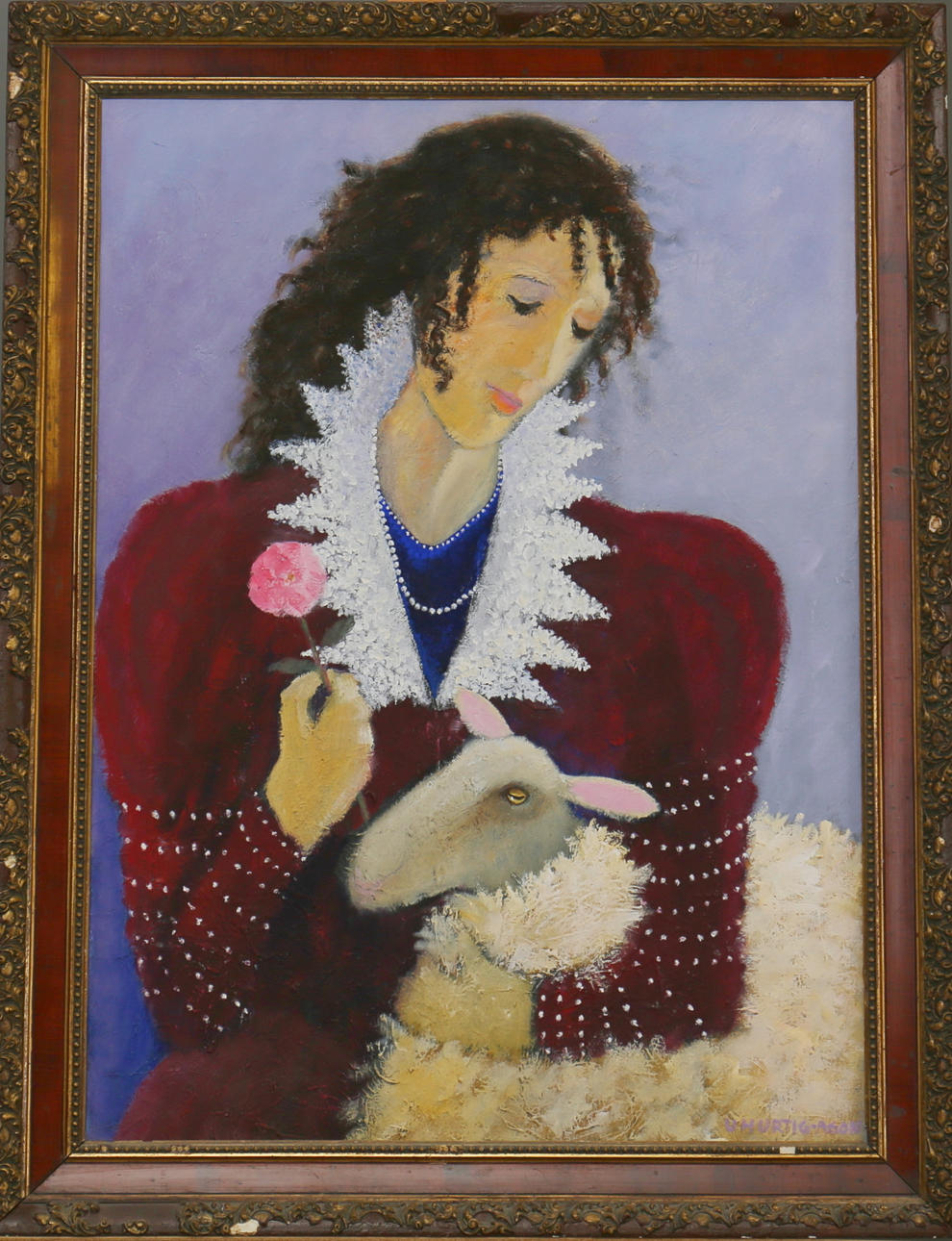 ULLA HURTIG-A:SON. "Renässansfår". Olja på duk. Signerad.