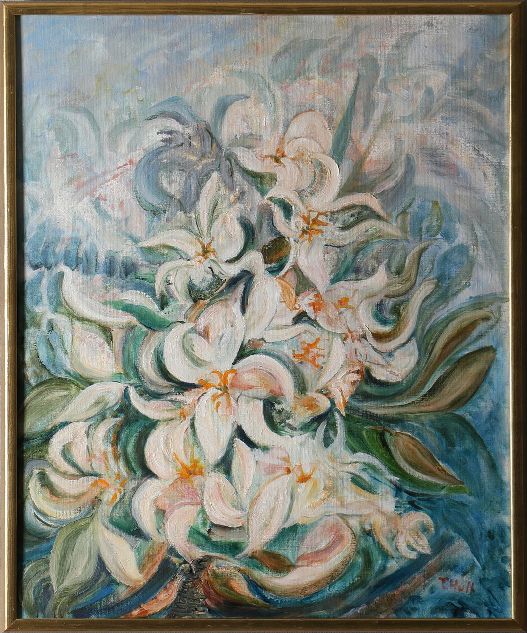 TORSTEN HULT. "Vita liljor". Olja på duk. Signerad T Hult.