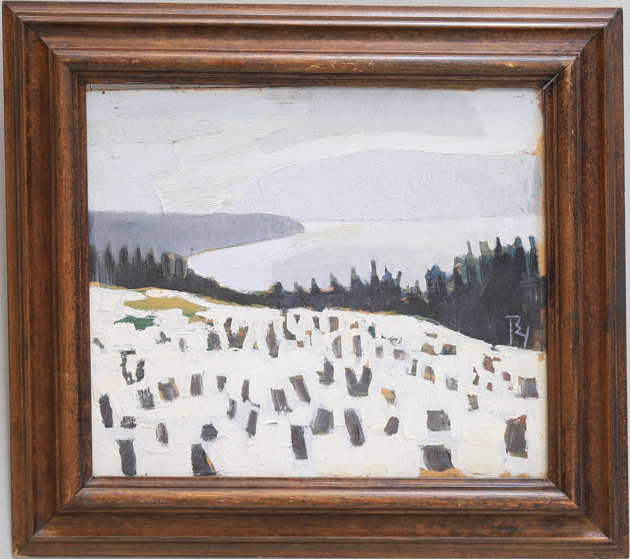 BIRGER HALLING. Oil on Board, "Blåsjön in May", monogram signed and dated -38.