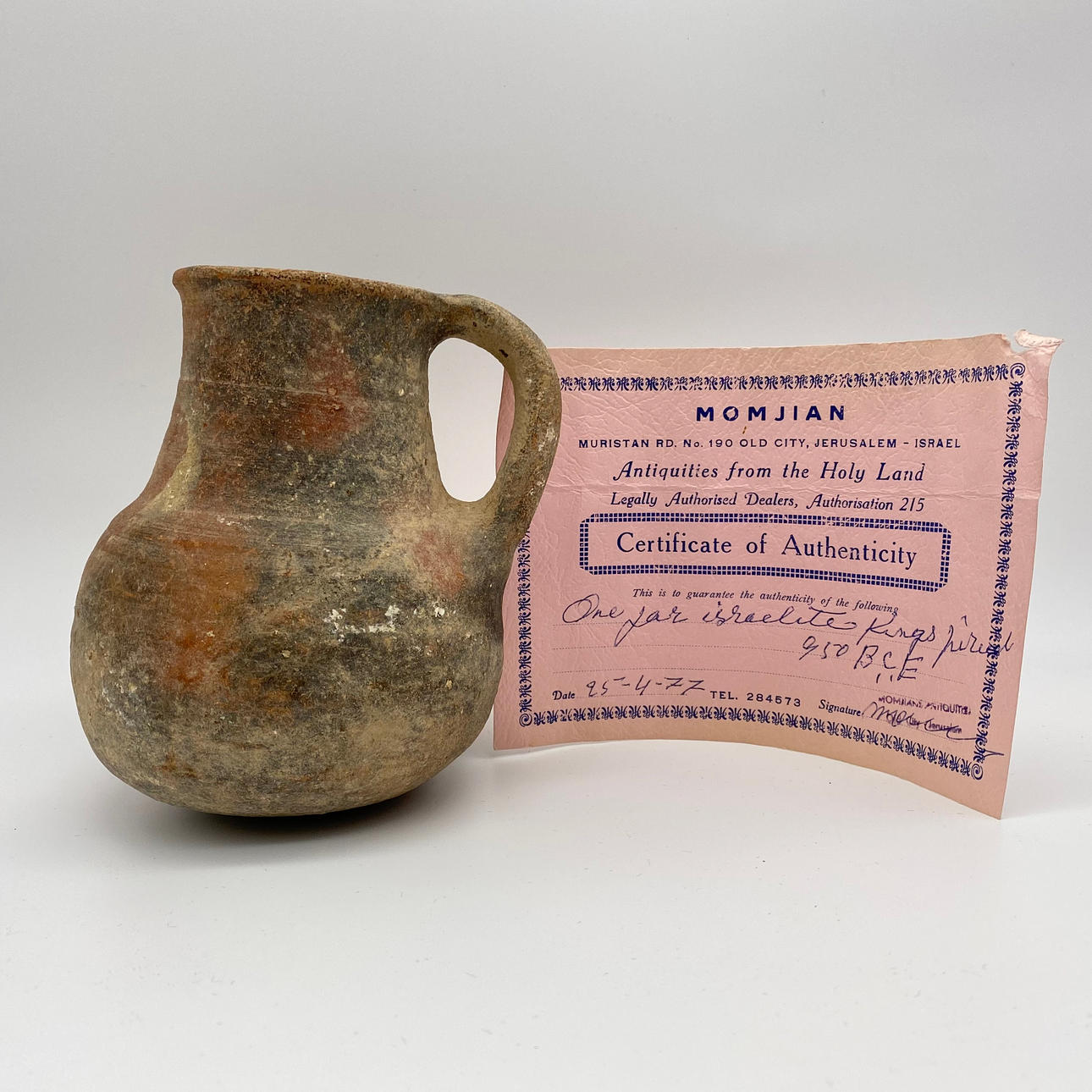 ANTIQUE CERAMIC AMPHORA - 950 AD. - WITH CERTIFICATE.