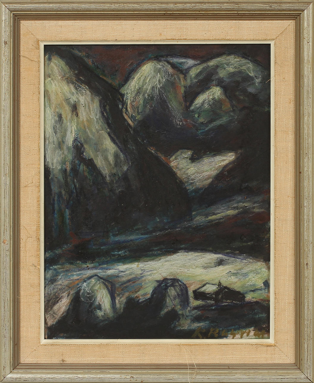 KARL RAGNAR JOHANNESSON. Blandteknik på pappannå, signerad.