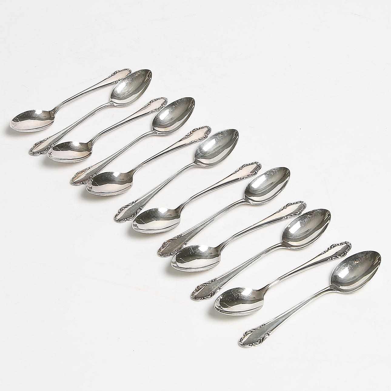 KAFFESKEDAR, silver, 12 delar, modell "Haga", totalvikt 174 gram.