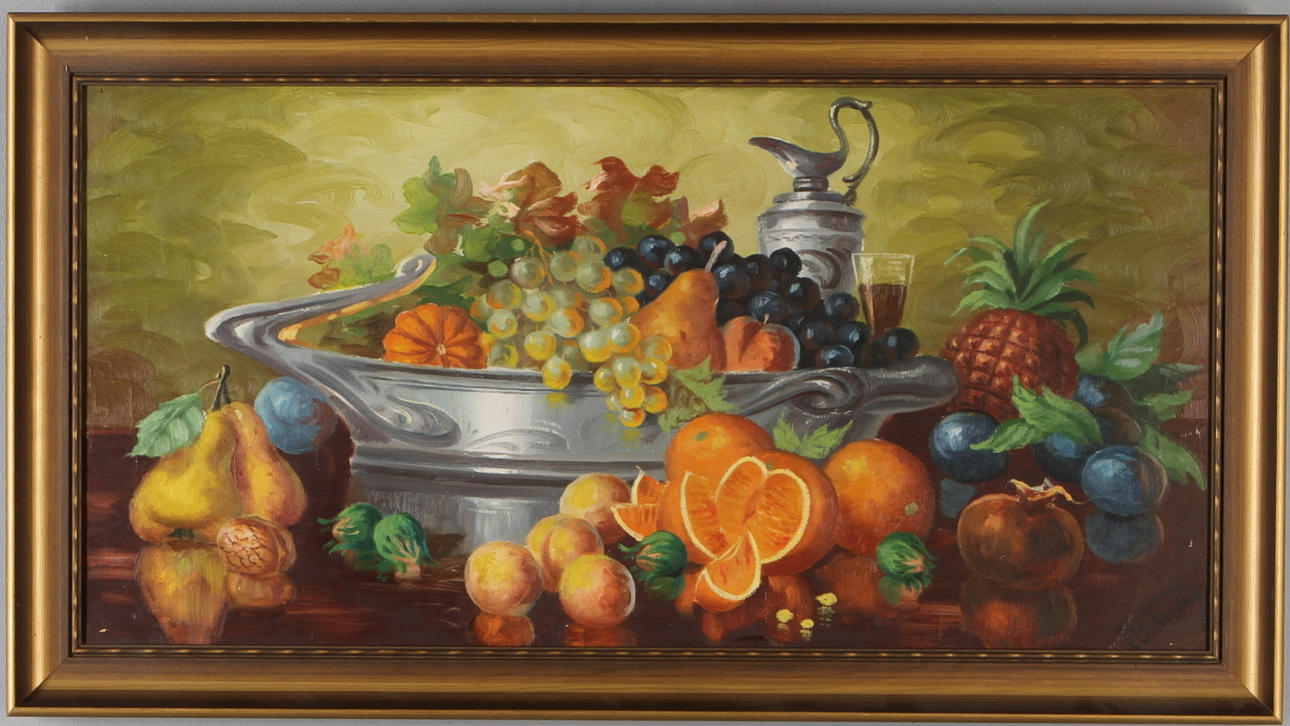 NIKOLAI SILVERBERG. Fruktstilleben, olja på duk, signerad.