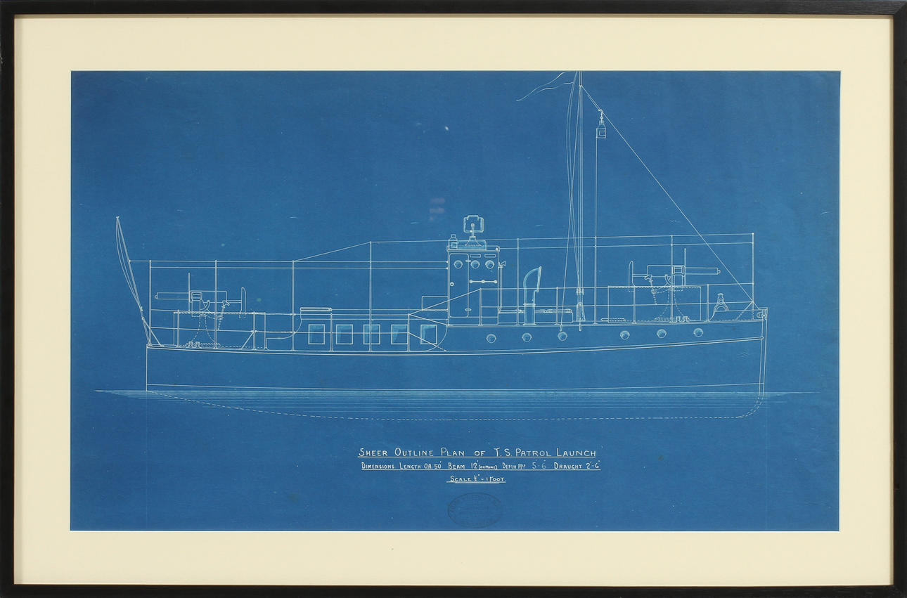 RITNING, "Patrol Launch", original blue print, c.1905, John Wilesmith,Worcester.