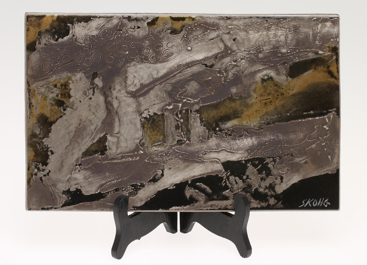 BÖRJE SKOHG. Komposition, blandteknik på keramik, Gustavsberg studiohanden,signerad.