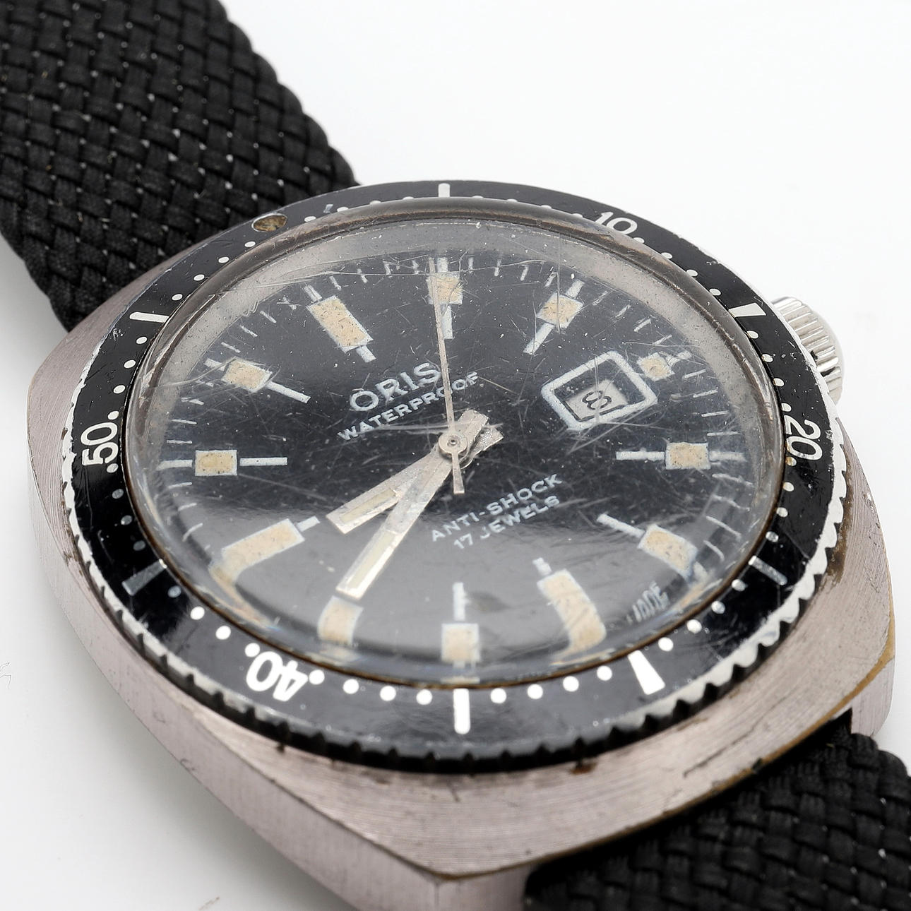 ORIS. rannekello, teräs, Oris Waterproof, 1970-luku.