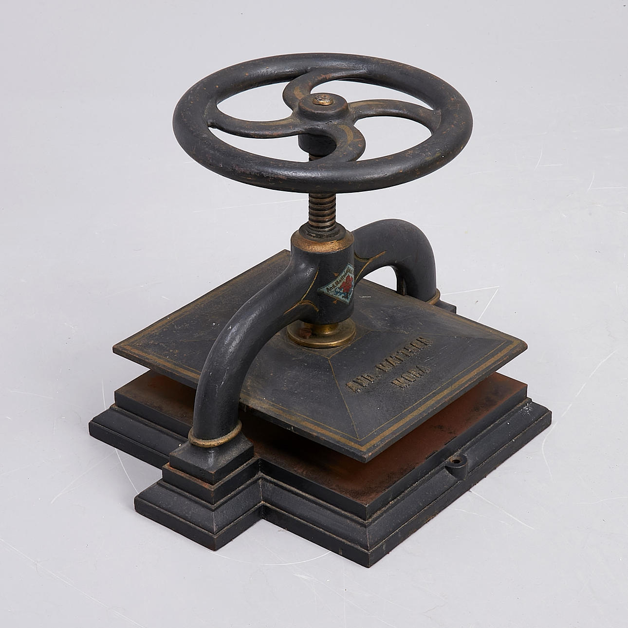 BOOKPRESS, around 1900, cast iron, marked And. Mattson Mora.