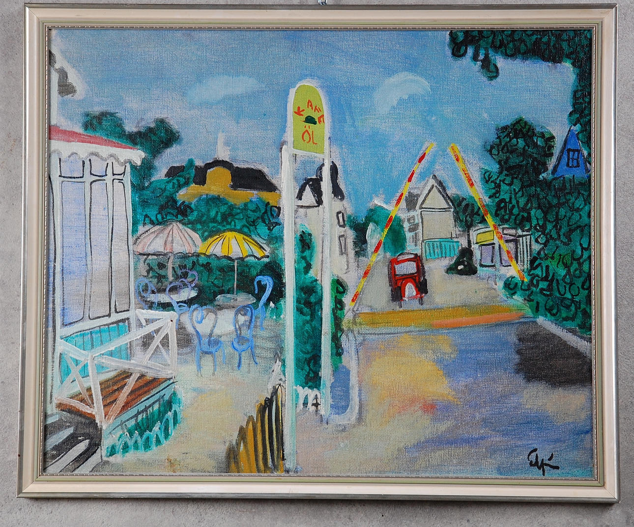 ERIK ELFVÉN. 1921-2008, olja på pannå, stadsbild.