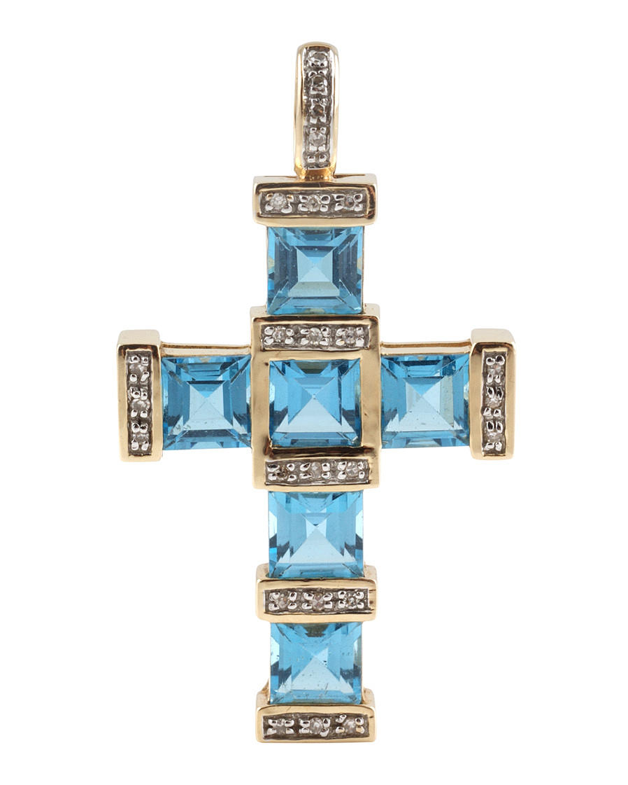 KORS HÄNGE, topas) och diamanter, 585 gult guld, ca. 7,6 g.