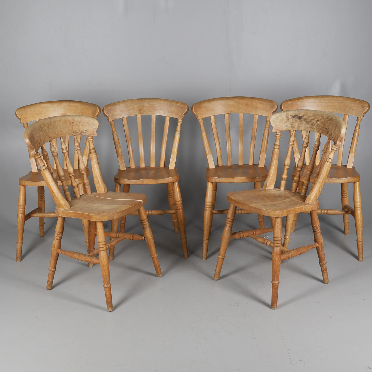 SIX MODERN PINE KITCHEN CHAIRS.