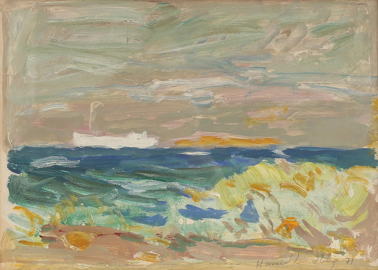 HARALD  LINDBERG. Gouache, "White Steamer", signed.