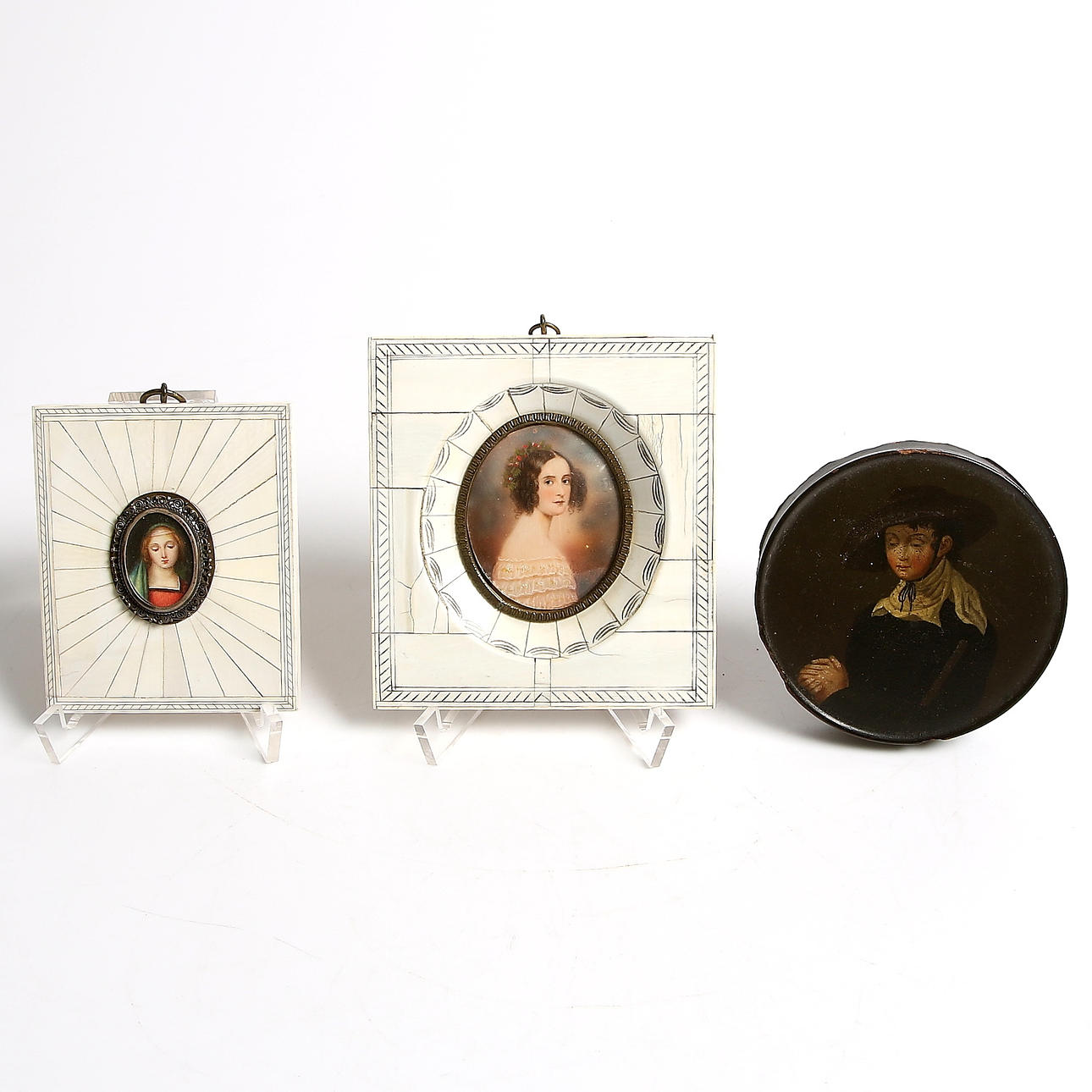 MINIATYRMÅLNINGAR samt DOSA, 3 delar, 1800-tal.