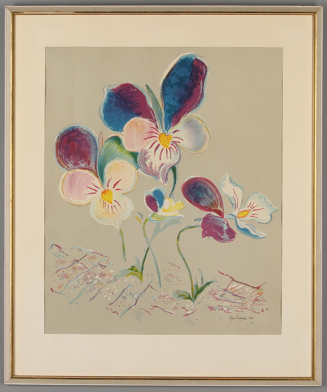 SVEN X:ET ERIXSON. Violer, färglitografi, signerad och daterad -49.