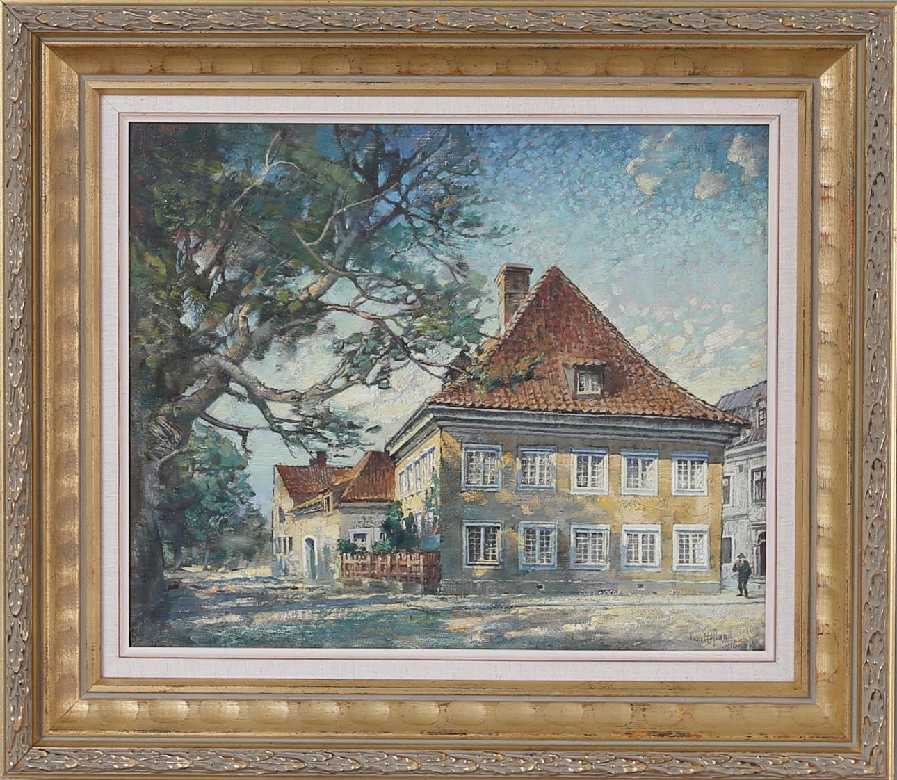 IVAN HOFLUND. OLJA på duk, "Domprostgården 1918 Kalmar", Sign.