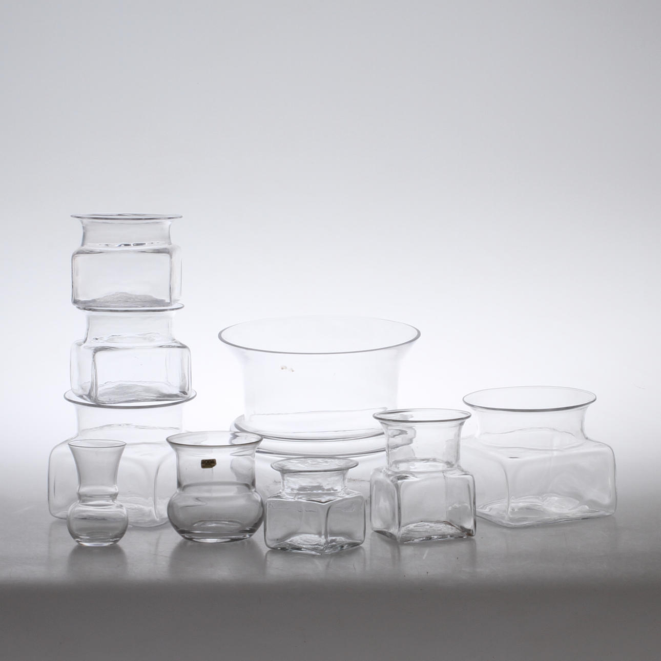 PARTI GLAS, 9 delar, "Kvadrat" samt "Blom", Signe Persson Melin, Boda.