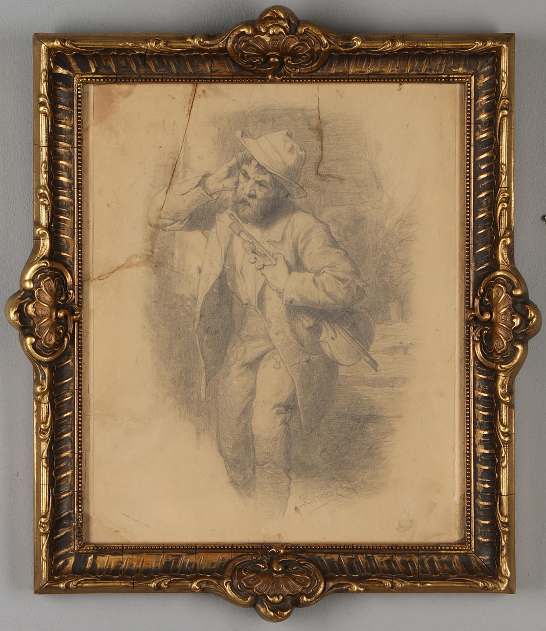 GYULA VON BENCZUR. Fiolspelare, blyerts, signerad.