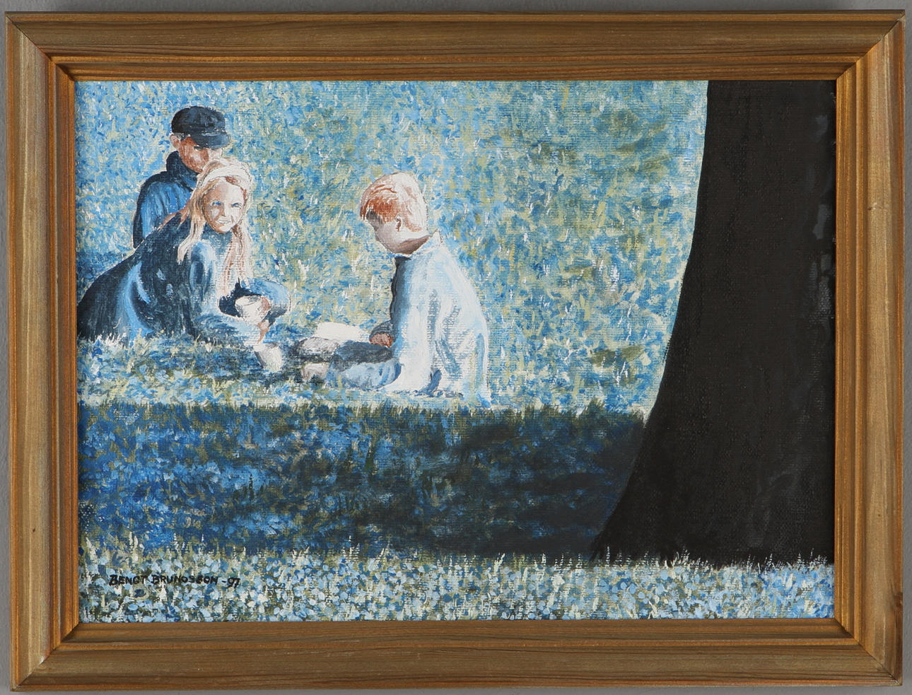BENGT BRUNOSSON. Picknick, olja på duk, signerad och daterad -97.