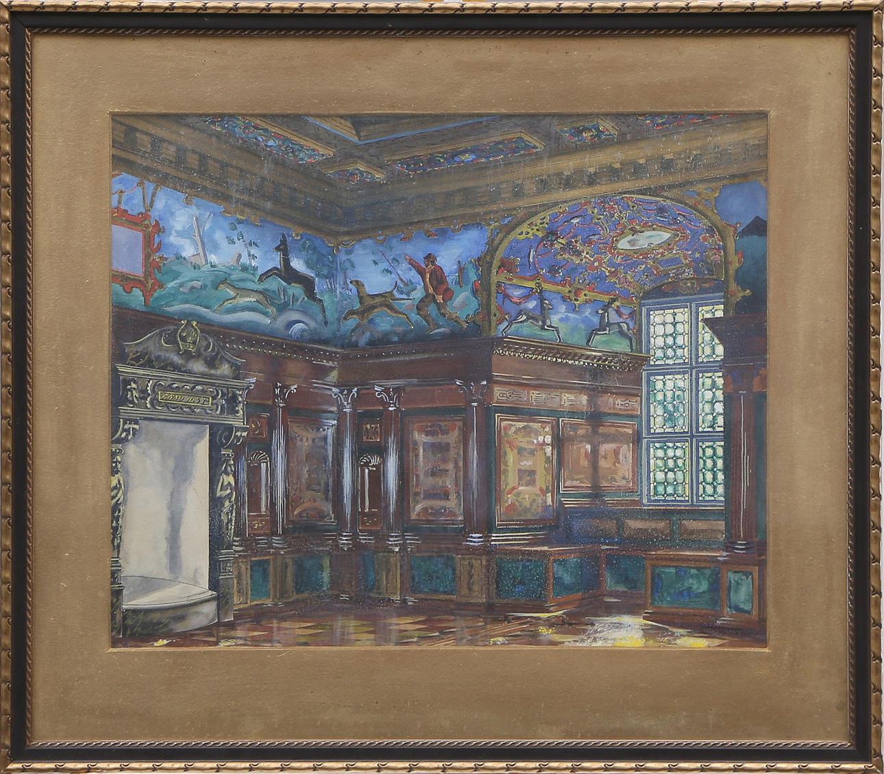 EINAR LUNDGREN. GOUACHE, interior from Kalmar Castle, 1931.