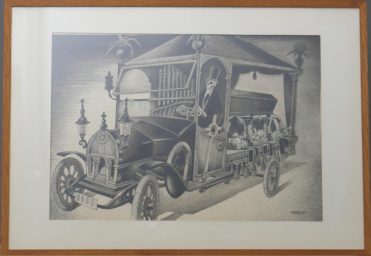 HANS ARNOLD. Likbilen. Litografiskt tryck. Signerad Arnold.