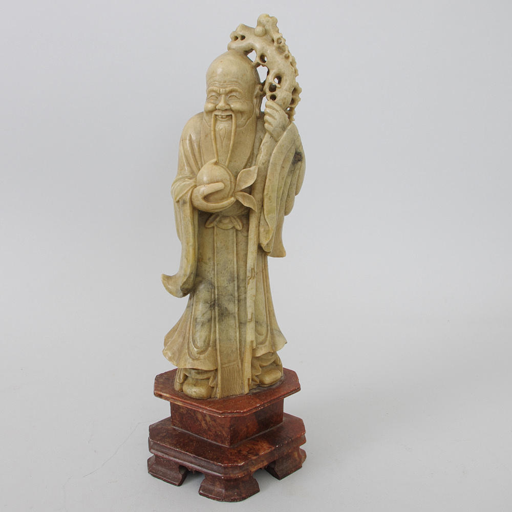 SKULPTUR, grön sten, orientalisk man.