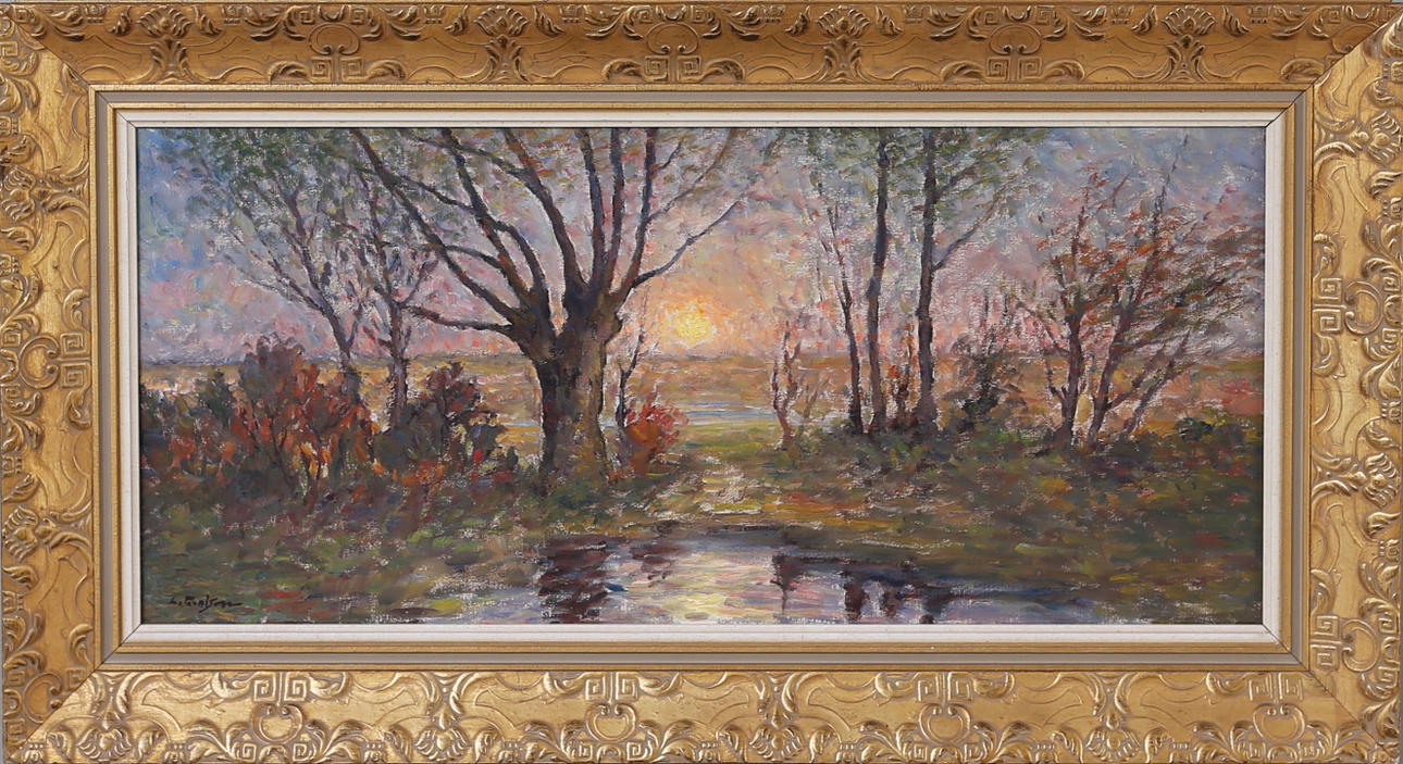 LAGE CARLSSON. OLJA på duk, sign. "Solnedgång".