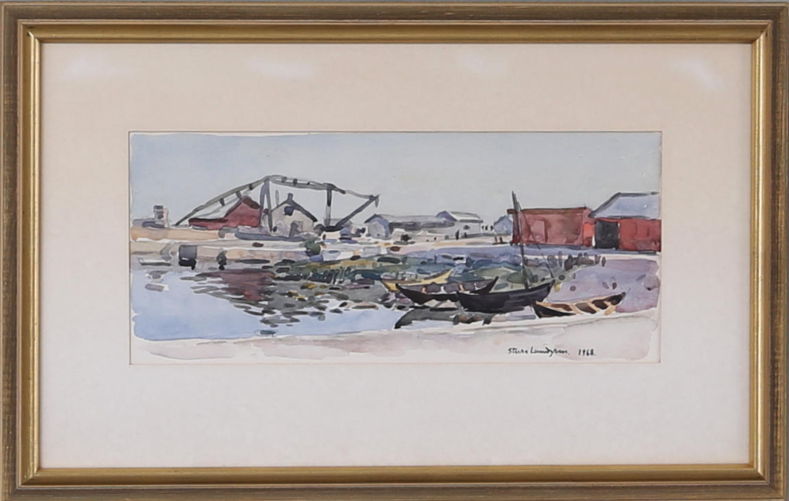 STURE LUNDGREN. Akvarelli, kyltti, 1968, "Ölandshamn".