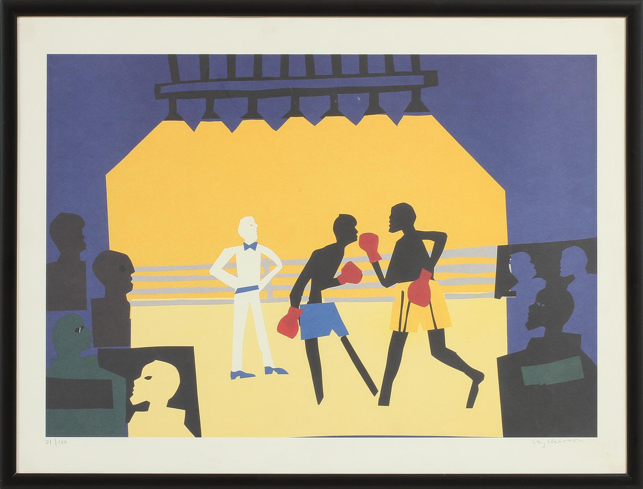 STIG "SLAS" CLAESSON. Boxningsmatch, färglitografi, signerad och numrerad 81/100.