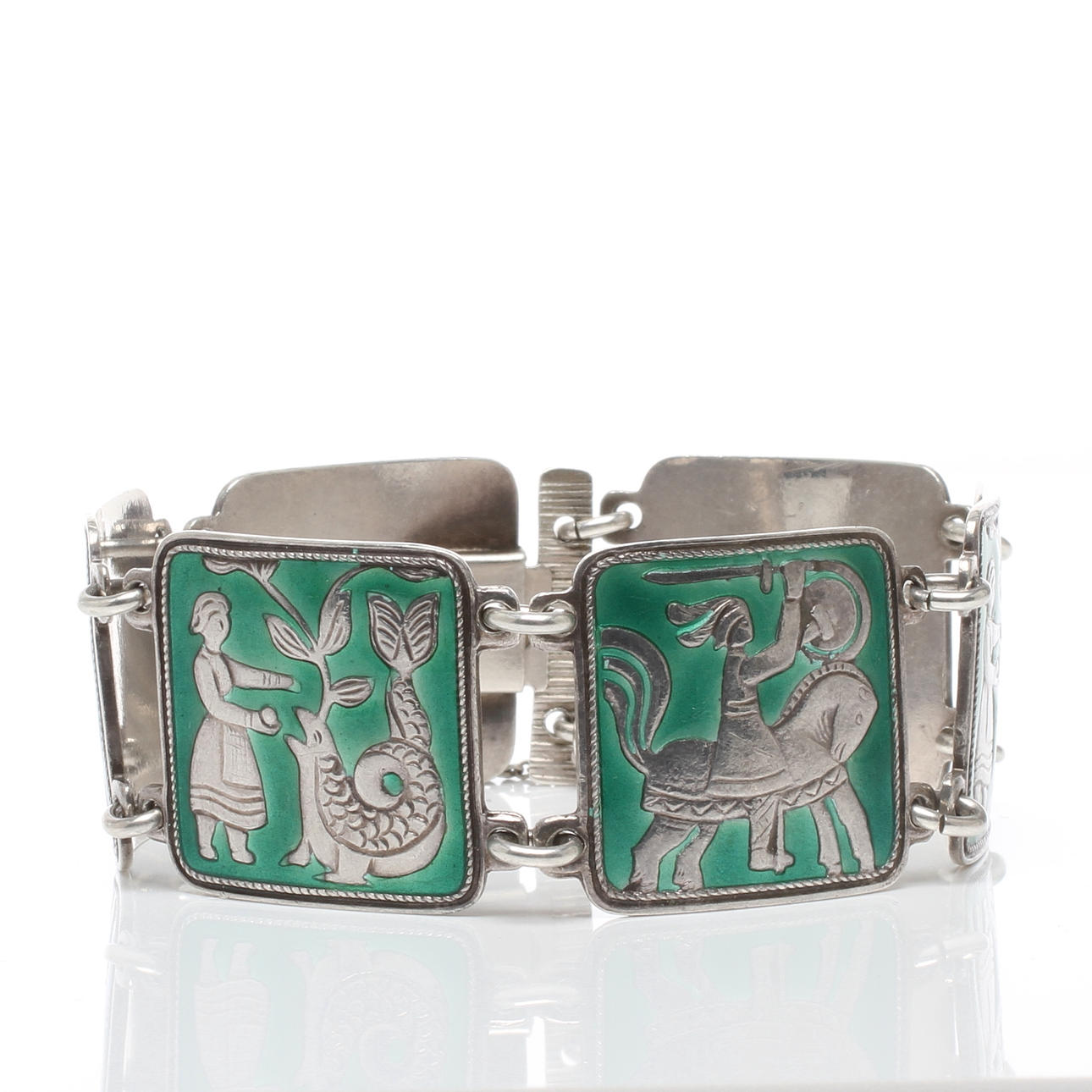 ARMBAND, silver med emaljdekor, David Andersen, Norge.