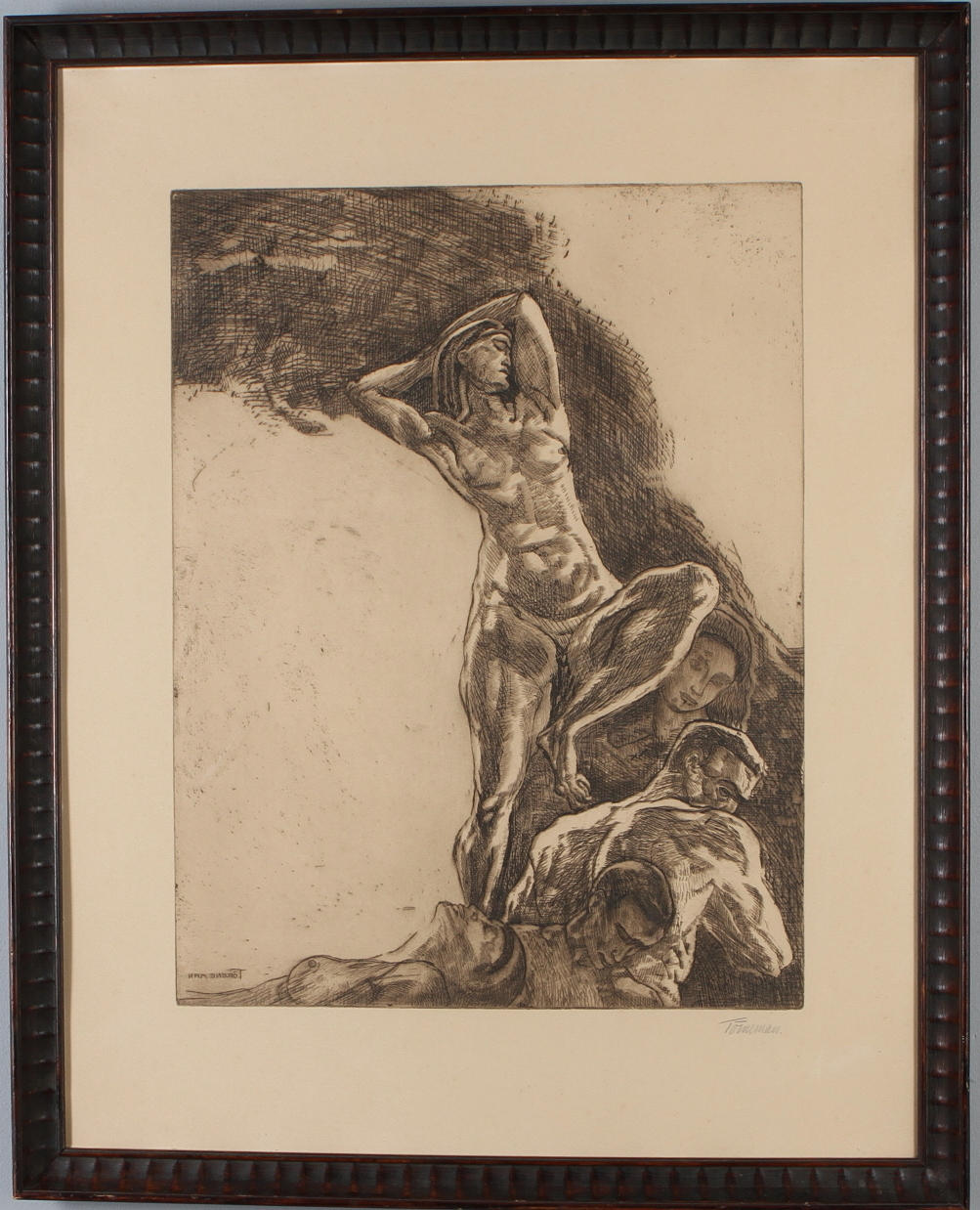 AXEL TÖRNEMAN. Figurkomposition, etsning, signerad.