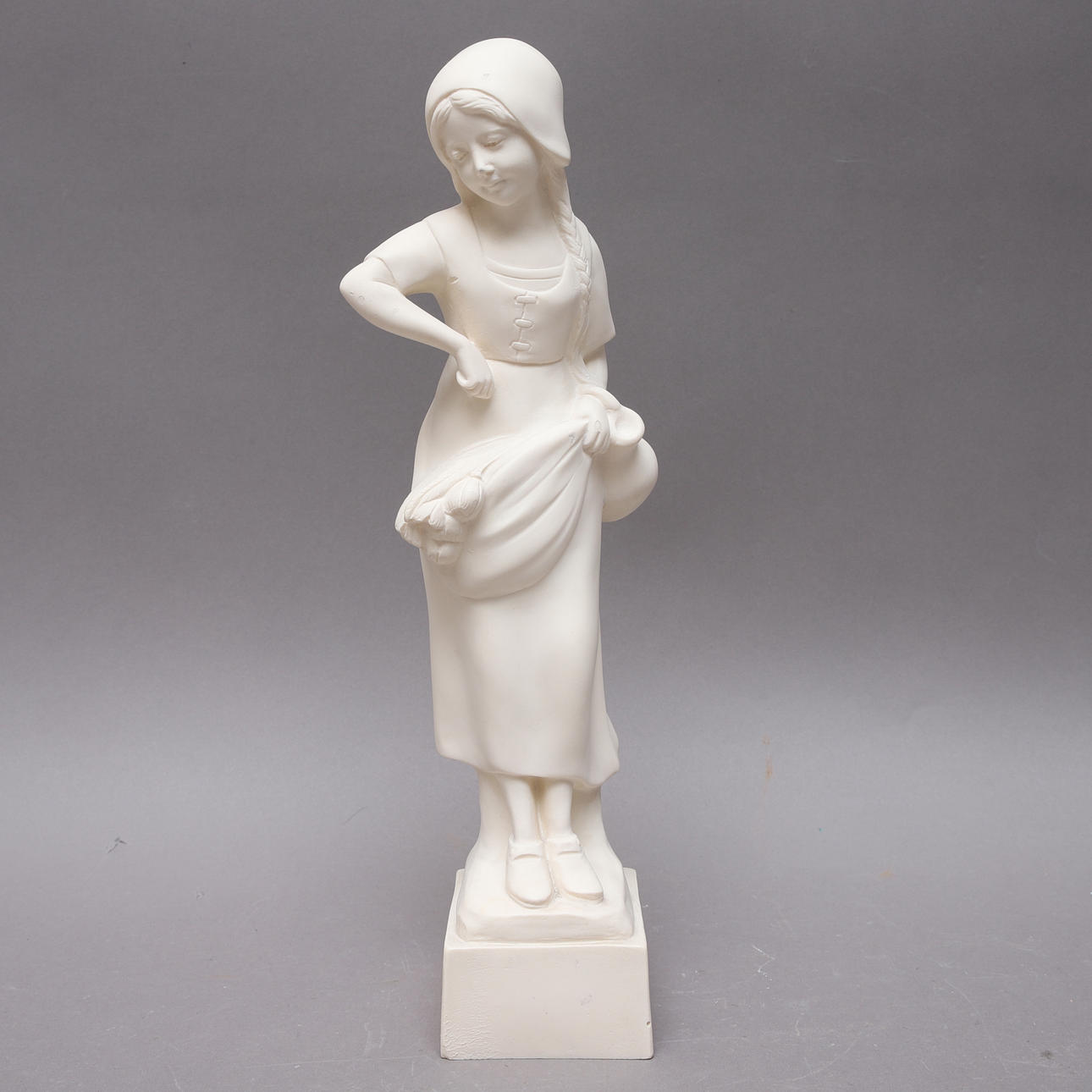 GUISEPPE BESSI. Sculpture, girl with flowers, signed Studio Prof