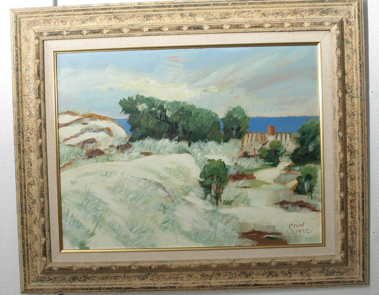 STEN-STURE SANDGREN. Olja på pannå, Vy mot havet, signerad Sten-Sture.