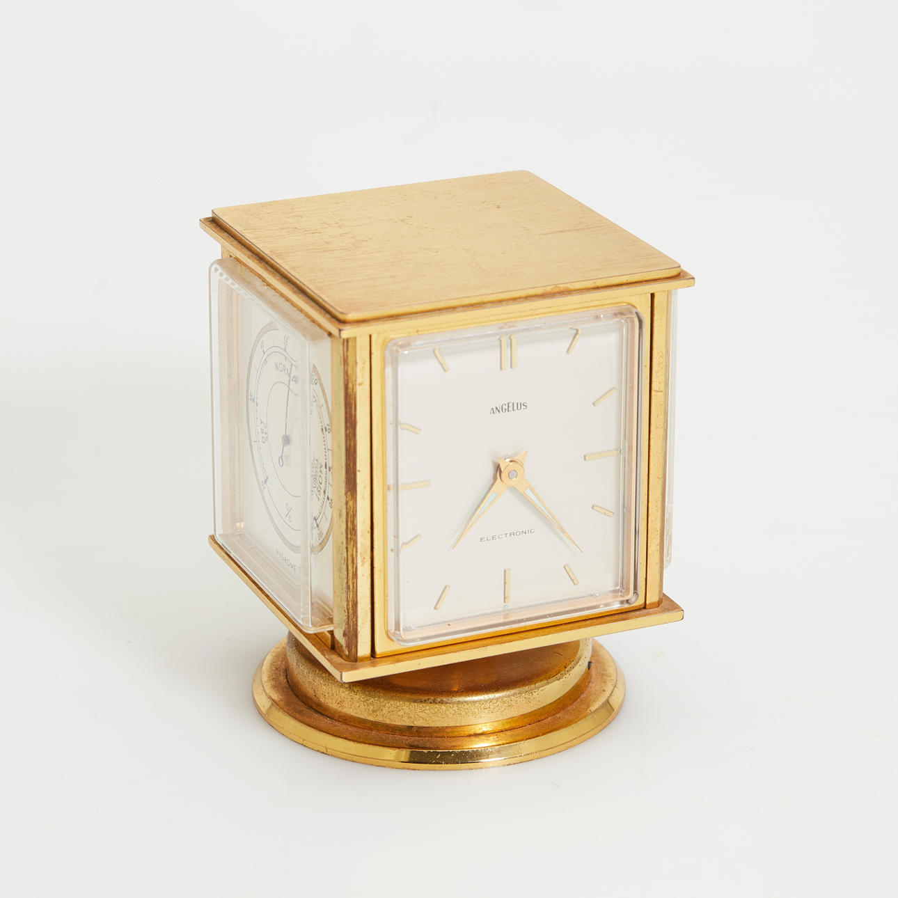 Angelus, table clock, brass, 1970s, Switzerland.