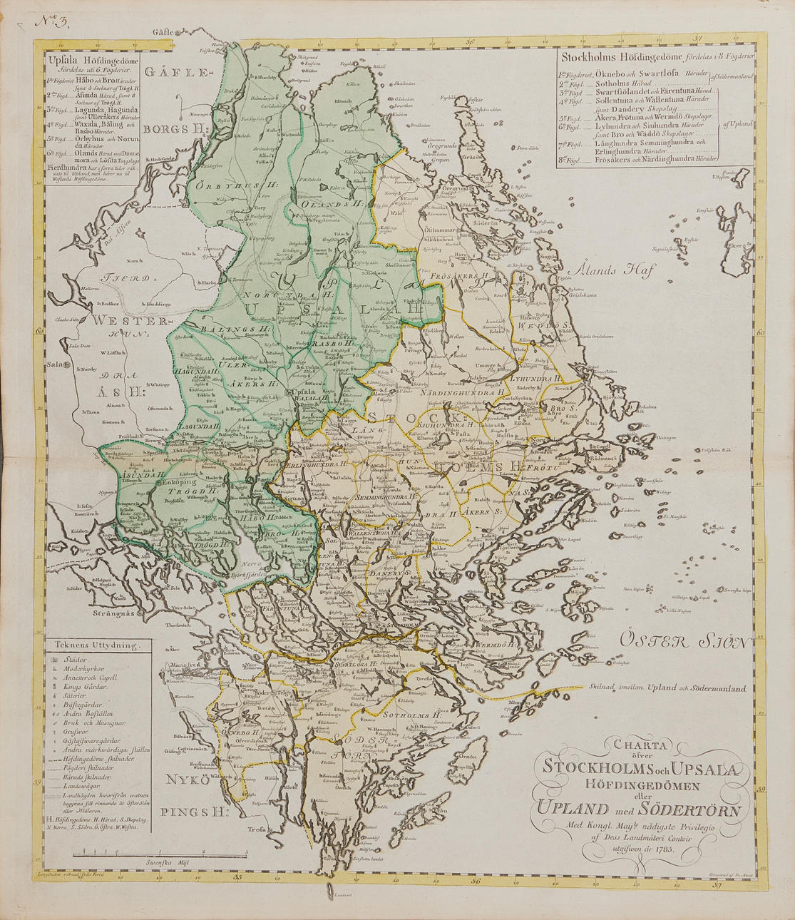 Karta över Stockholms län av Akrel, 1785.
