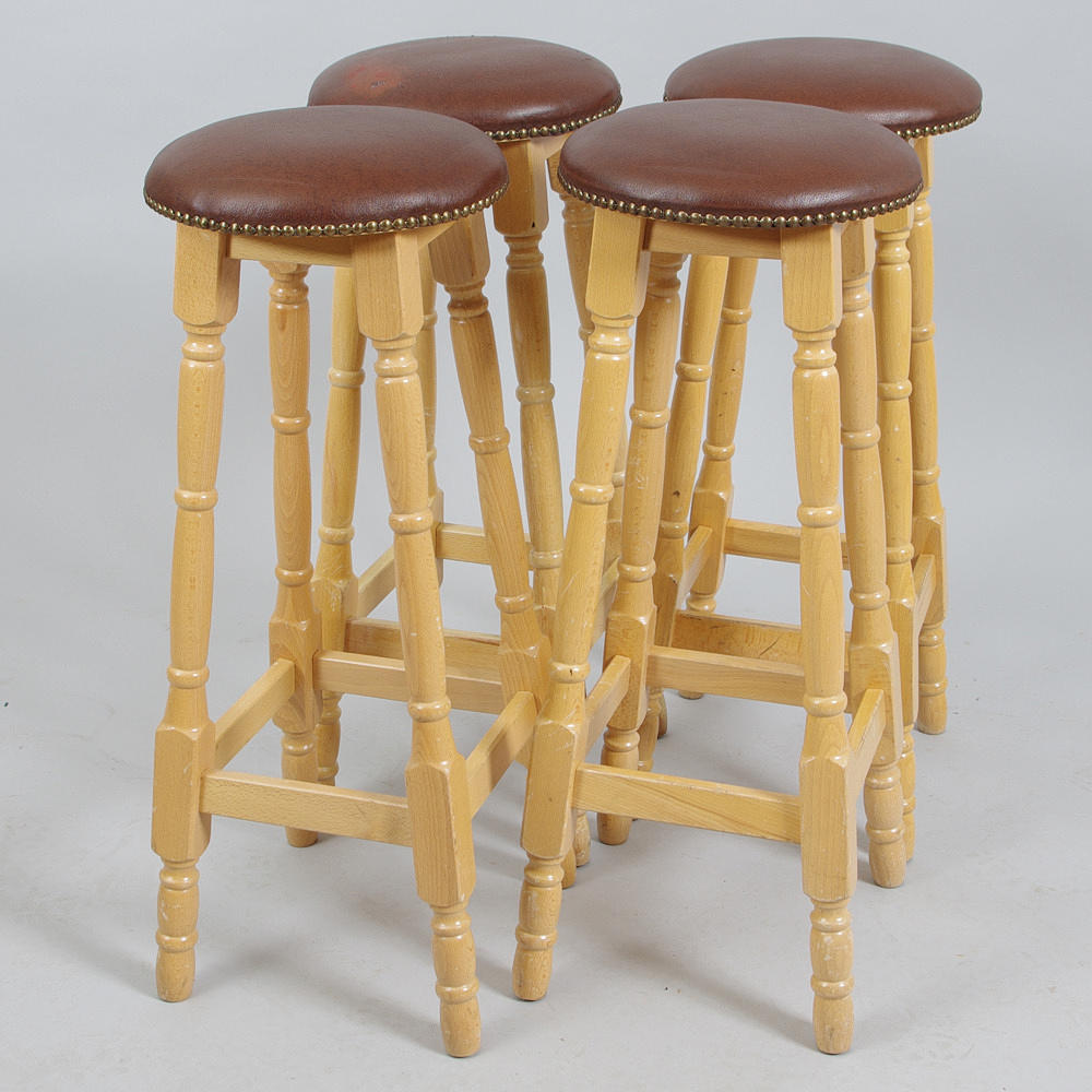 BAR PALLER, 4 stk, bøg/brunt kunstlæder.