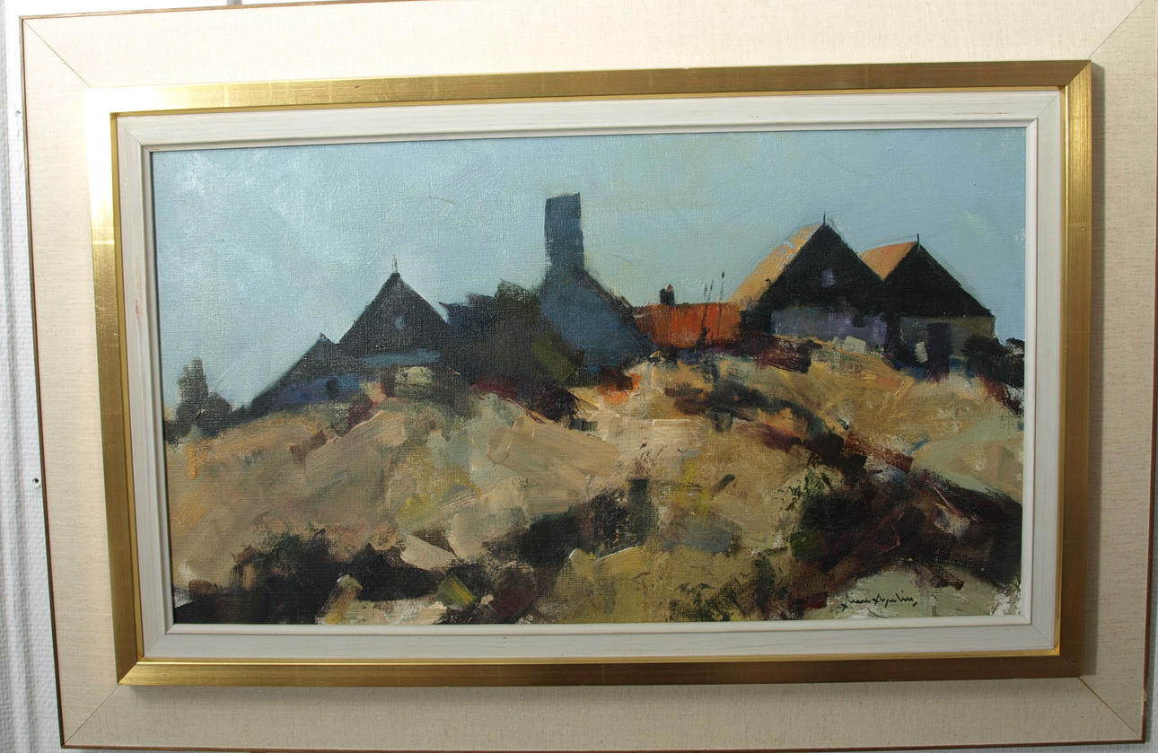 ARNE ASPELIN. Olja på duk, Fiskeläge, signerad.